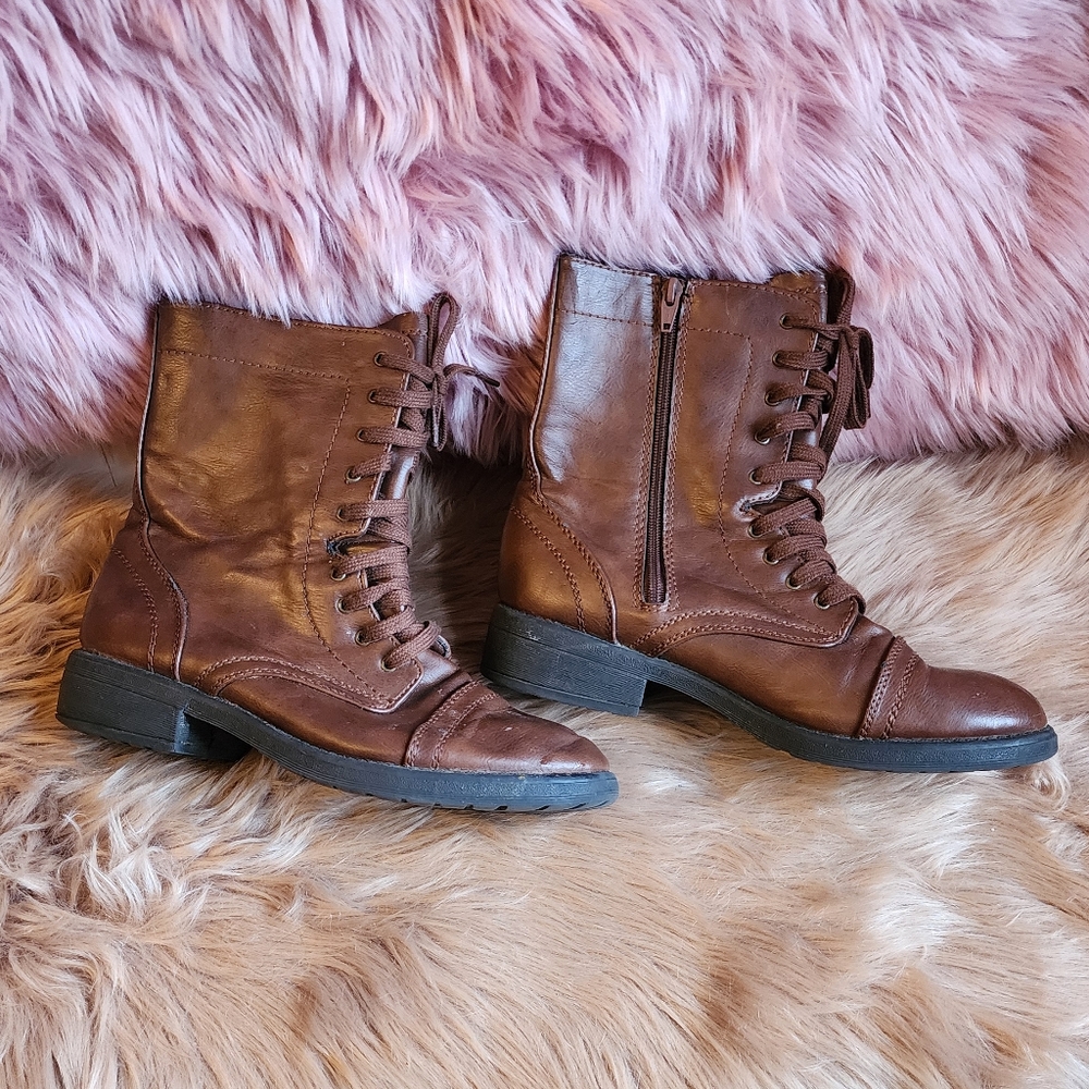 Arizona Jean Womens AZ Judson Lace Up Zip Brown Boots Size 10M